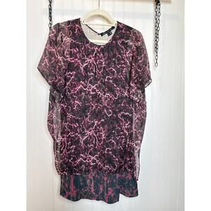 Theyskens Theory Ilvet Boho Combo Print Silk Mini Shift Dress Career Size 2